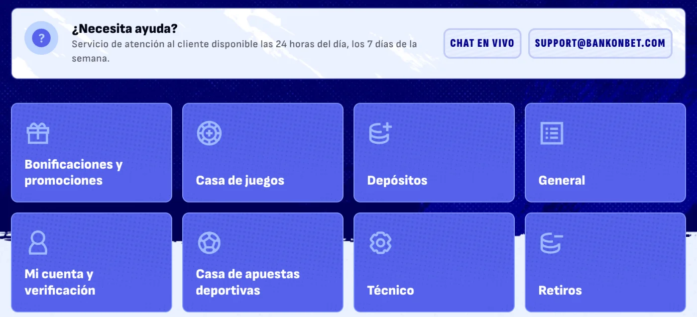 Servicio de atención al cliente y soporte 24/7 en Bankonbet Casino